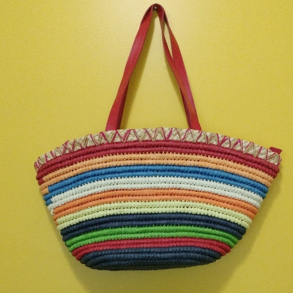 Vibrant Multicolor Woven Tote Bag - Picture 1 of 5